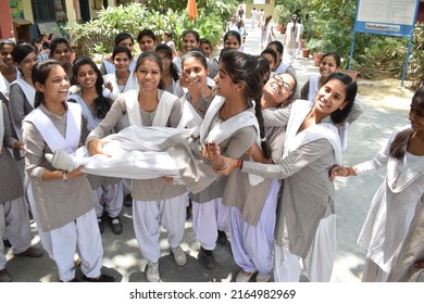 Jecobpura Government Girls School Students Celebrating Result Of Haryana Education Board Exam. Gurugram, Haryana, India. May 21, 2018.