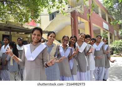 Jecobpura Government Girls School Students Celebrating Result Of Haryana Education Board Exam. Gurugram, Haryana, India. May 21, 2018.