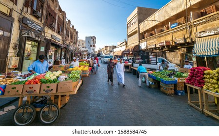 Jeddah, KSA - December 7th 2019: View Of People At The Souk Baab Makkah (Bab Makkah) Street Market At The Historic District Al Balad In Jeddah, KSA, Saudi Arabia