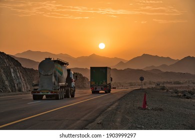 Jeddah, Makkah, Saudi Arabia - 09 06 2020: Roads and the transports of Saudi Arabia. Display of Arabian long highways through the desert