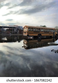 JEDDAH, SAUDI ARABIA - 3.2020 DECEMBER: Bus Breaks Down On The Water That Rained Overnight In Ar-Rayaan District