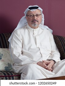 JEDDAH, SAUDI ARABIA - JAN 13, 2016: Portrait Of - Washington Post's - Saudi Journalist Jamal Khashoggi At His Home.