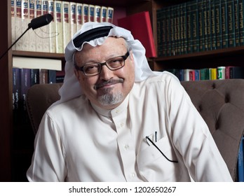 JEDDAH, SAUDI ARABIA - JAN 13, 2016: Portrait Of - Washington Post's - Saudi Journalist Jamal Khashoggi At His Home.