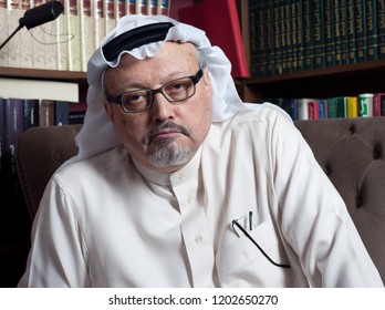 JEDDAH, SAUDI ARABIA - JAN 13, 2016: Portrait Of - Washington Post's - Saudi Journalist Jamal Khashoggi At His Home.