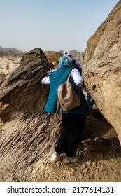 Jeddah, Saudi Arabia, March 18 2022. Hiking In The Desert Near Moon Mountain With The Hash House Harriers