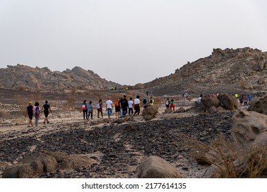 Jeddah, Saudi Arabia, March 18 2022. Hiking In The Desert Near Moon Mountain With The Hash House Harriers