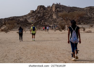 Jeddah, Saudi Arabia, March 18 2022. Hiking In The Desert Near Moon Mountain With The Hash House Harriers