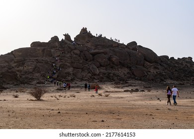 Jeddah, Saudi Arabia, March 18 2022. Hiking In The Desert Near Moon Mountain With The Hash House Harriers