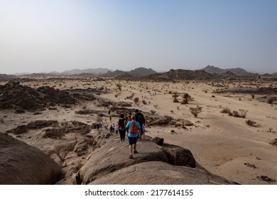 Jeddah, Saudi Arabia, March 18 2022. Hiking In The Desert Near Moon Mountain With The Hash House Harriers