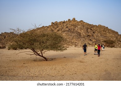 Jeddah, Saudi Arabia, March 18 2022. Hiking In The Desert Near Moon Mountain With The Hash House Harriers