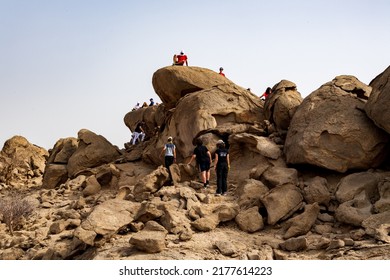 Jeddah, Saudi Arabia, March 18 2022. Hiking In The Desert Near Moon Mountain With The Hash House Harriers