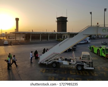 JEDDAH, SAUDI ARABIA - MAY 07, 2018: King Abdulaziz International Airport With Planes And Passengers At Early Morning.