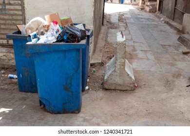 JEDDAH, SAUDI ARABIA - OCT 20 2018: Trash / Recycle bins in Al Balad historic district of Jeddah