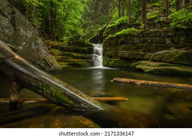 Jedlova creek in Jizerske mountains in spring cloudy morning - Shutterstock ID 2171336147