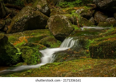 Jedlova creek in Jizerske mountains in spring cloudy morning - Shutterstock ID 2171336161