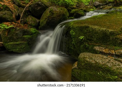 Jedlova creek in Jizerske mountains in spring cloudy morning - Shutterstock ID 2171336191