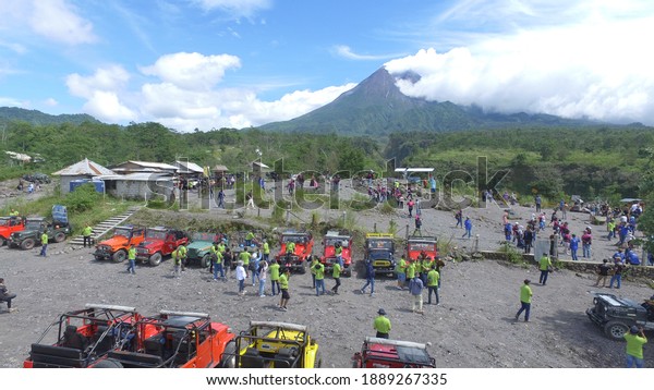 Jeep of Merapi Lava Tour adventure - one\
good recreation for family or group of tour in Yogyakarta\
Indonesia, Lava Tour Merapi : Indonesia 8 January\
2021