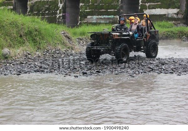 Jeep of Merapi Lava Tour\
adventure - one good recreation for family or group of tour in\
Yogyakarta Indonesia, Lava Tour Merapi : Indonesia 8 January\
2021(focus selection)