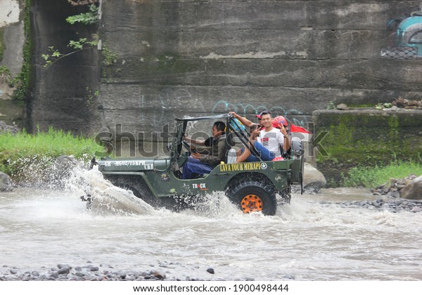 Jeep of Merapi Lava Tour\
adventure - one good recreation for family or group of tour in\
Yogyakarta Indonesia, Lava Tour Merapi : Indonesia 8 January\
2021(focus selection)