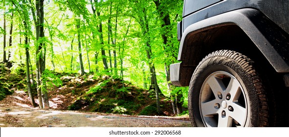 Jeep Suv Car Wheel On Offroad Dirt Adventure Trail