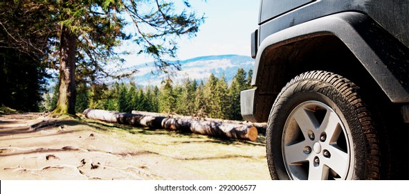 Jeep Suv Car Wheel On Offroad Dirt Adventure Trail