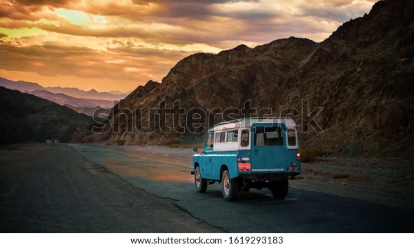 jeep tours touristic attraction\
between the mountains and the desert at eilat/israel-june 2019. \
