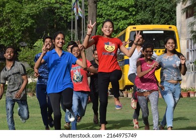 Jeevan Jyoti School Students Celebrating Result Of Haryana Education Board Exam. Gurugram, Haryana, India. May 17, 2019.