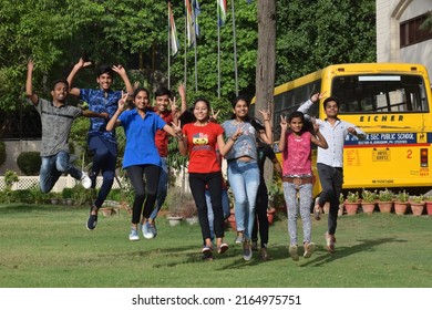 Jeevan Jyoti School Students Celebrating Result Of Haryana Education Board Exam. Gurugram, Haryana, India. May 17, 2019.