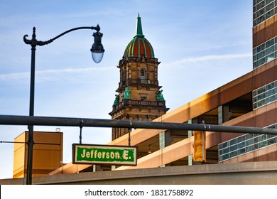 Jefferson Avenue Sign On The Street Of Detroit, Michigan USA