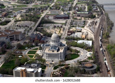 Jefferson City, Missouri/USA, April 11, 2015 Arial View Of Missouri State Capitol And Surrounding City In Jefferson City