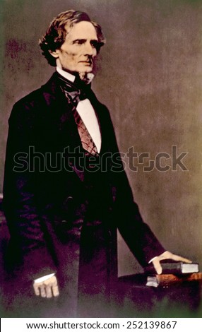 Jefferson Davis (1808-1889), president of the Confederate State of America, photograph by Mathew Brady that was subsequently hand-colored, ca. 1859
