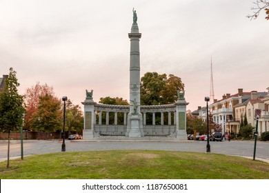 The Jefferson Davis Memorial On Monument Avenue In Richmond VA. 