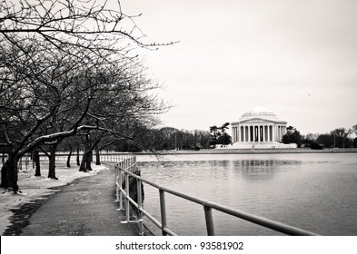 Jefferson Memorial Along The Tidal Basin In Washington DC.