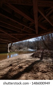 Jefferson, Missouri - March 24 2019: Underneath The Historic Sandy Creek Covered Bridge, First Built 1886.