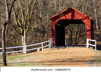 Jefferson, Missouri - March 24 2019:  A Look Through The Historic Sandy Creek Covered Bridge, First Built 1886.