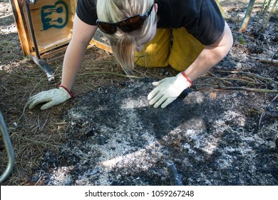 Jefferson, Oregon/ USA - 05-17-2009  Female Fire Investigator Working On The Fire Area