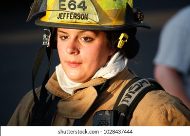 Jefferson, Oregon/USA - 08-16-2008 Close Up Of Female Fire Fighter