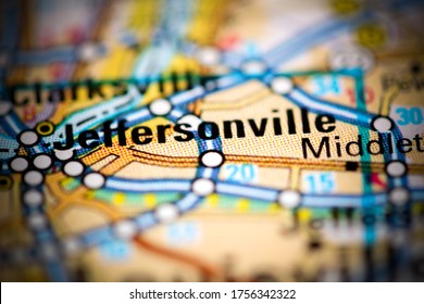 Jeffersonville. Kentucky. USA On A Geography Map