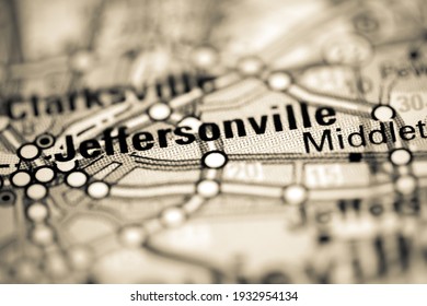 Jeffersonville. Kentucky. USA On A Geography Map