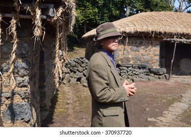 JEJU ISLAND, SOUTH KOREA - MARCH 21,2015: Tourguide In Seongeup Folk Village