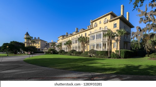 JEKYLL ISLAND, GEORGIA, USA - DECEMBER 4, 2018: Exterior of the historic Clubhouse on Riverview Drive in Jekyll Island