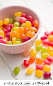 Jelly Beans In Bowl On White Table