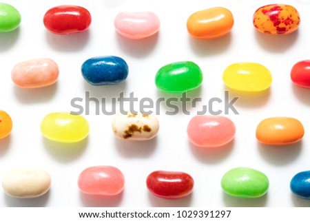 Jelly beans for easter shot close up on a white background