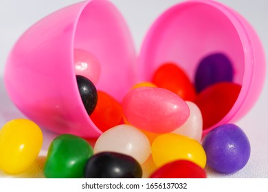 Jelly Beans Spill Out Of Plastic Easter Eggs