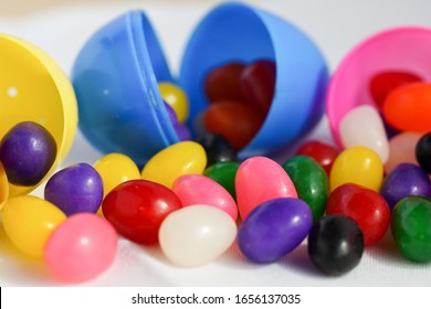 Jelly Beans Spill Out Of Plastic Easter Eggs