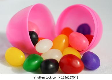 Jelly Beans Spill Out Of Plastic Easter Eggs