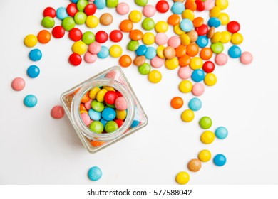 Jelly beans sugar candy snack in a jar. top view - Powered by Shutterstock