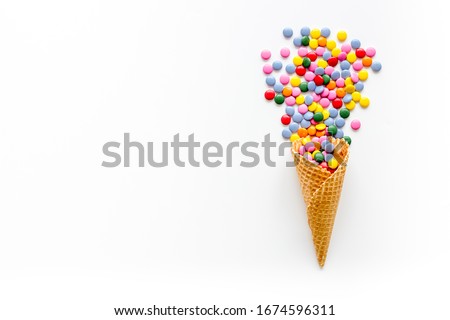 Jelly beans.White background top view mockup