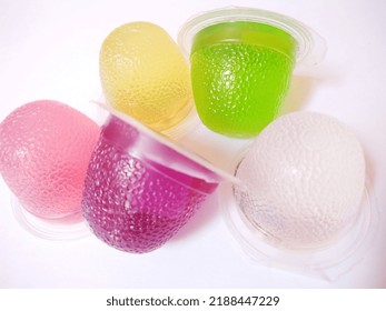 Jelly Color Purple, Green, White, Pink, Yellow. Isolated On A White Background. Close Up.