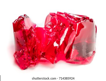 Jelly Cut As Flower. Sweet Jelly As Red Tulip. Red Coral Berry Sweet Pieces Of Clean Jelly Isolated. Homemade Red Cherry Gelatin Jelly Dessert In A Bowl. Natural Berry Dessert For Kids And Adults